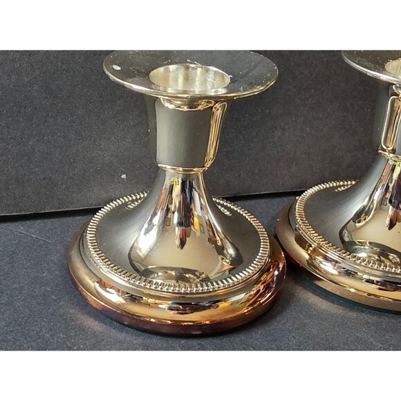 Tarnish-Resistant Silver-Plated Candle Holders Set Of 2 With Beaded Base Design - Picture 3 of 5